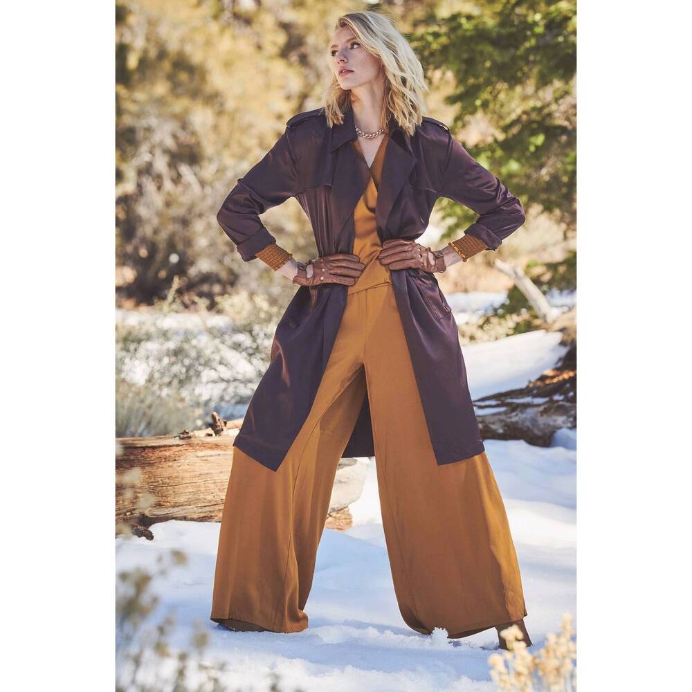 NEW NOUVELLE / SILK95FIVE kensington long trench coat in hot chocolate
